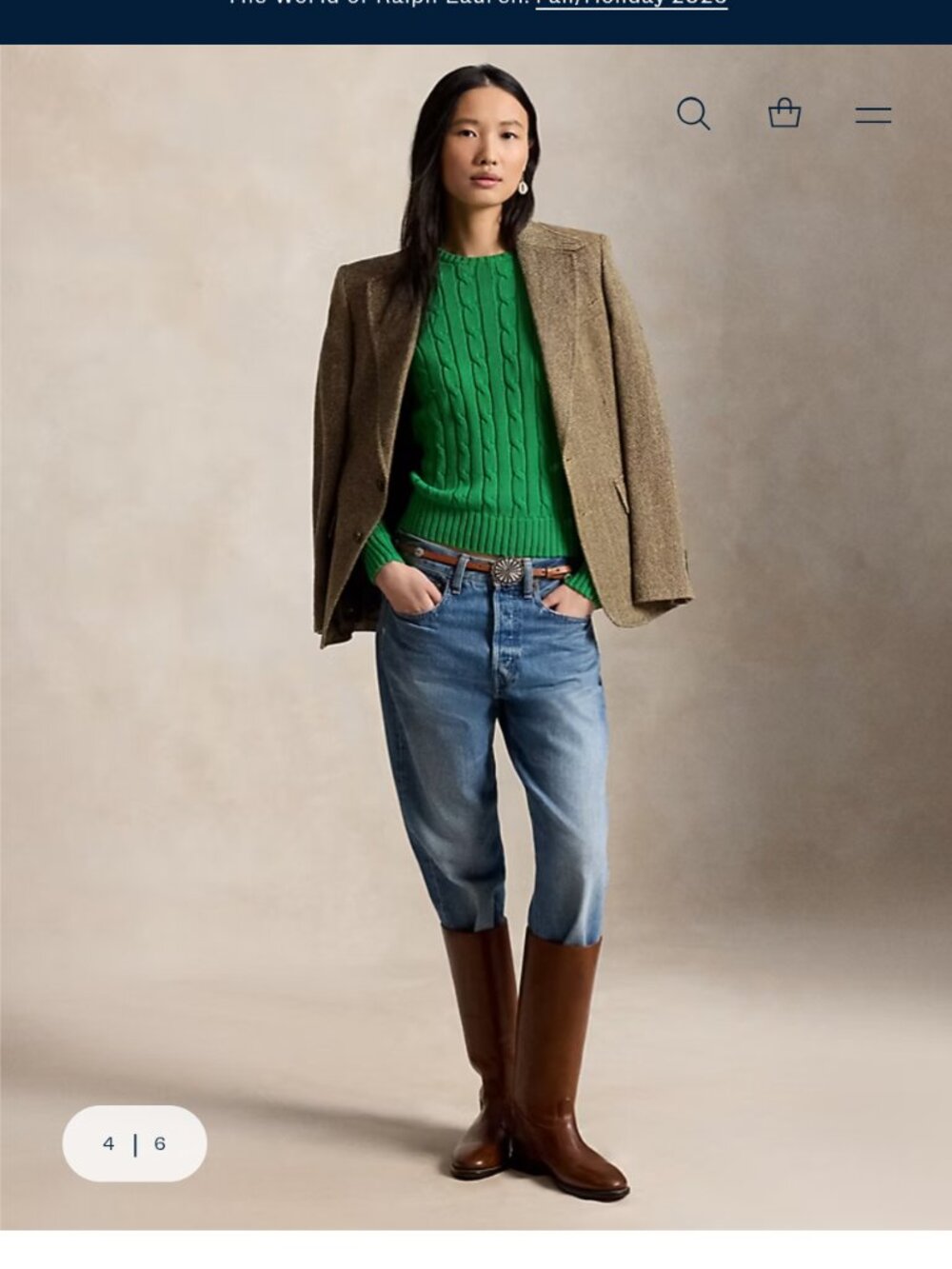 Ralph Lauren Cable-Knit Cotton Crewneck Sweater green L/M